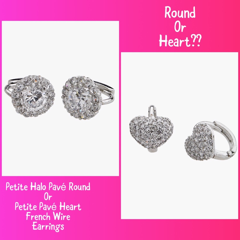 Pave Heart or Halo Round French Euro Wire Earrings-Boutique